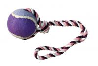 Игрушка для собак Мяч теннисный с веревочной петлей, 10х50 см, лиловый