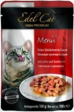 Edel Cat Консервы для кошек кусочки печень, кролик (пауч)
