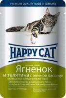 Happy Cat Консервы для кошек нежные кусочки в желе гненок и телятина (пауч)