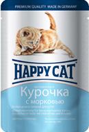 Happy Cat для котят нежные кусочки в соусе курочка с морковью (пауч)