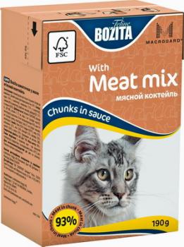 BOZITA MINI with Meat Mix, Корм влажный мясные кусочки в соусе Мясной коктейль для кошек и котят